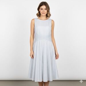 NEW Ann Taylor cotton lined Light Blue striped Sleeveless Midi pocket Dress 10